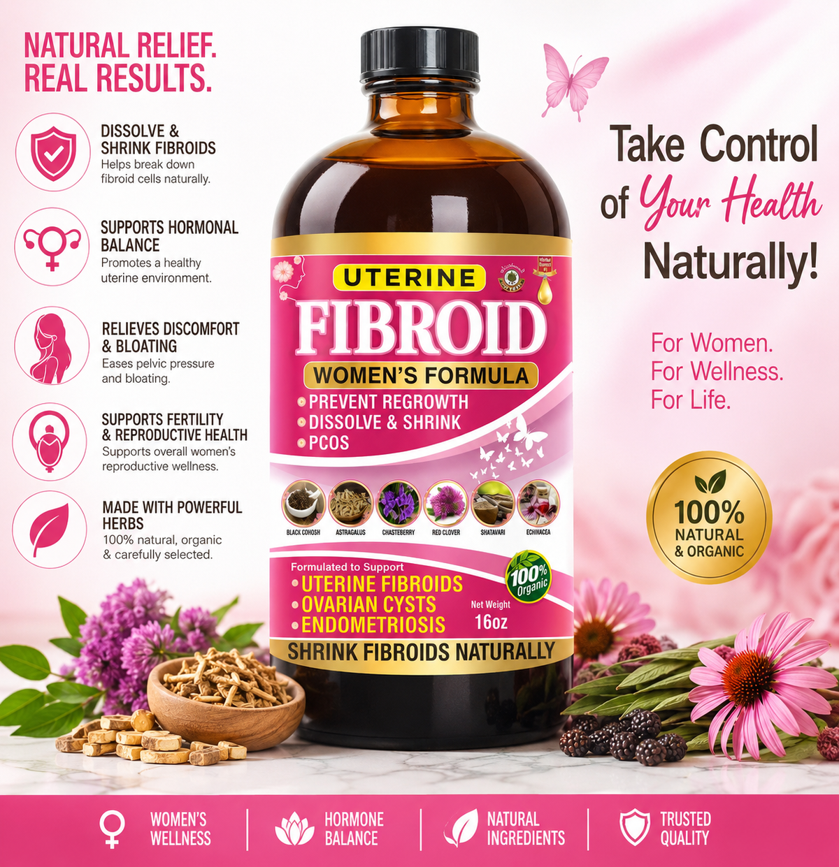 100 % Organic Uterine Fibroid Women's Formula By Al-Riyan, 16 oz