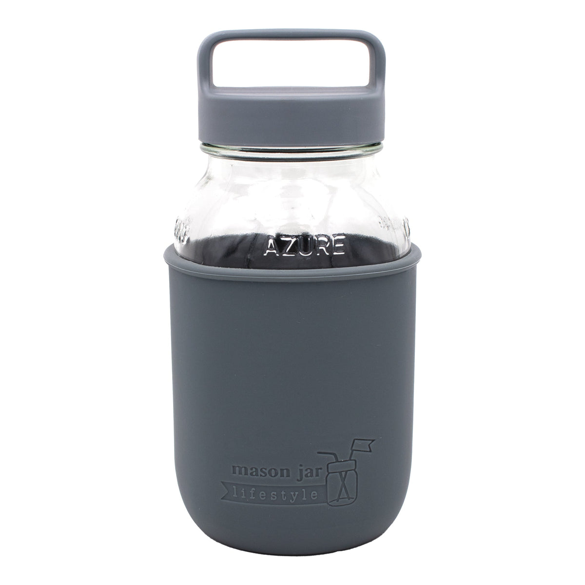 Mason Jar Lifestyle 32oz Quart Glass Water Bottle with Silicone Sleeve & Carry Handle