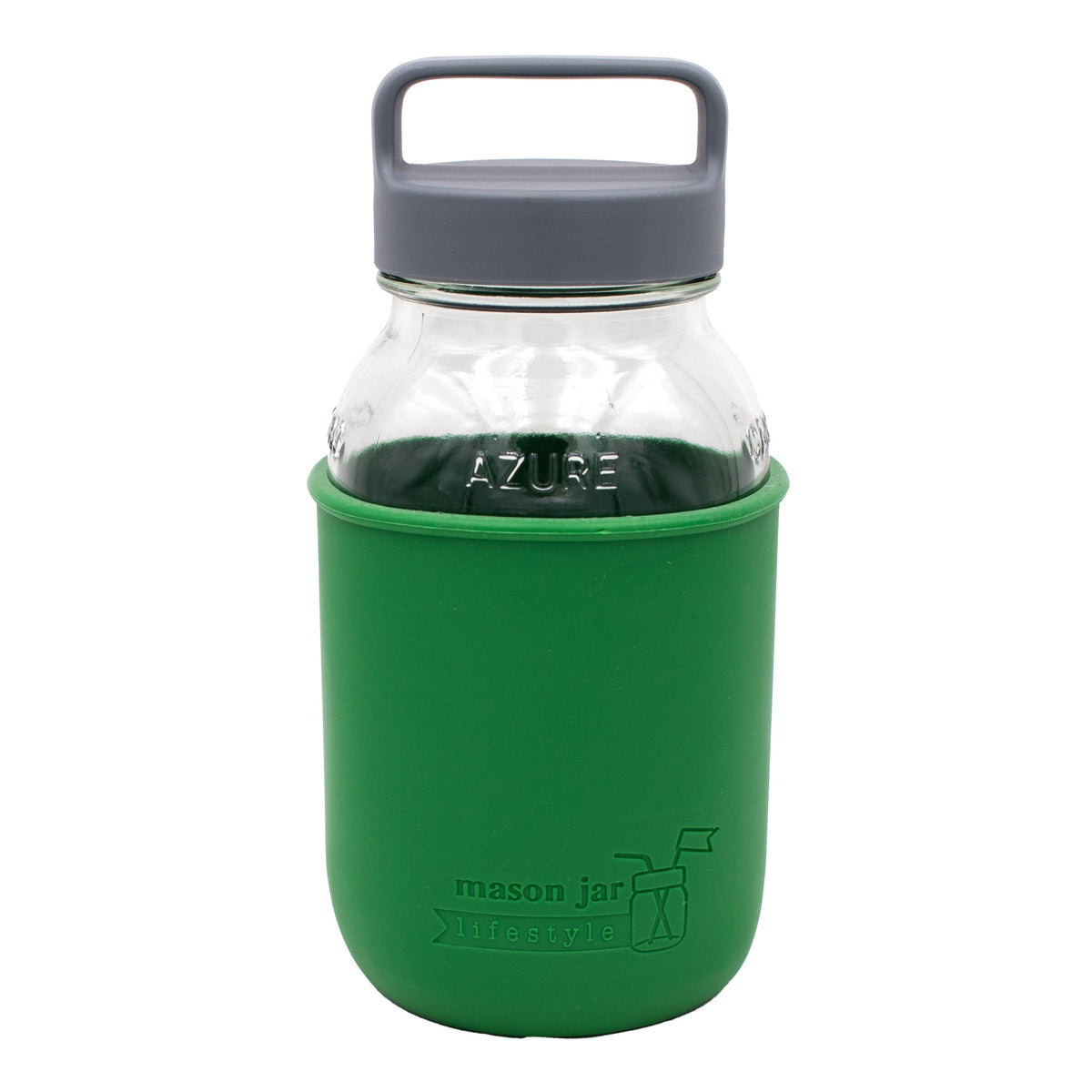 Mason Jar Lifestyle 32oz Quart Glass Water Bottle with Silicone Sleeve & Carry Handle