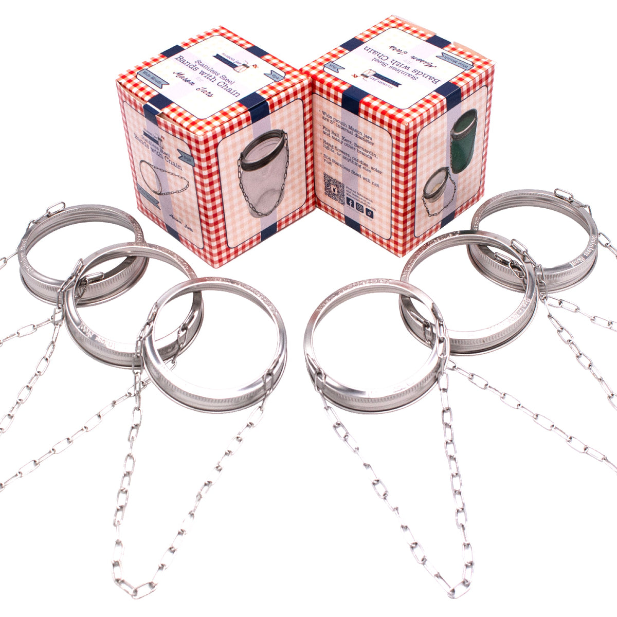 Stainless Steel Band with Chain Handle for Mason Jars 6 Pack