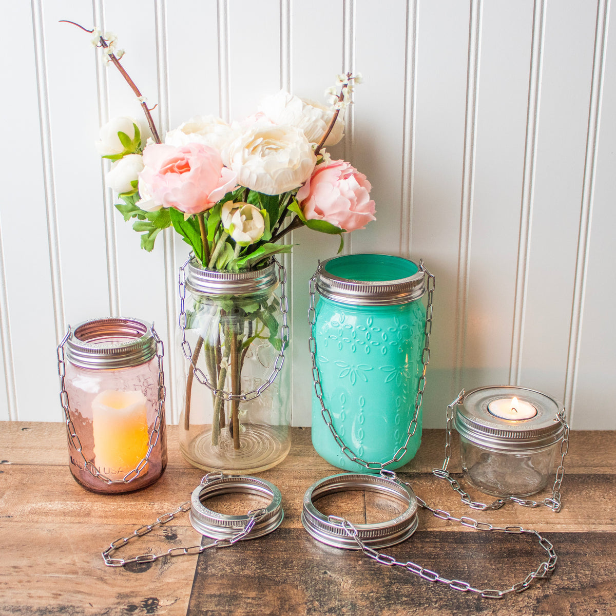 Stainless Steel Band with Chain Handle for Mason Jars 6 Pack